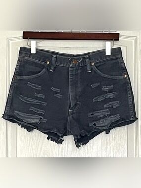 Wrangler 936 Cowboy Cut Black Distressed Cutoff Denim Shorts Frayed 30x30 Grunge